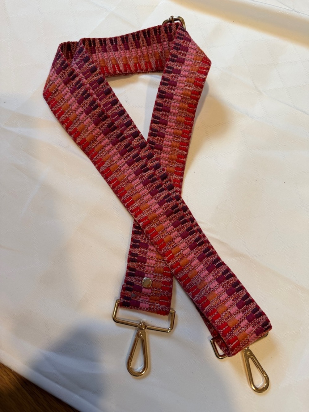 Brand New Adjustable Pink & Red Woven Bag/Guitar Strap with Gold Hardware